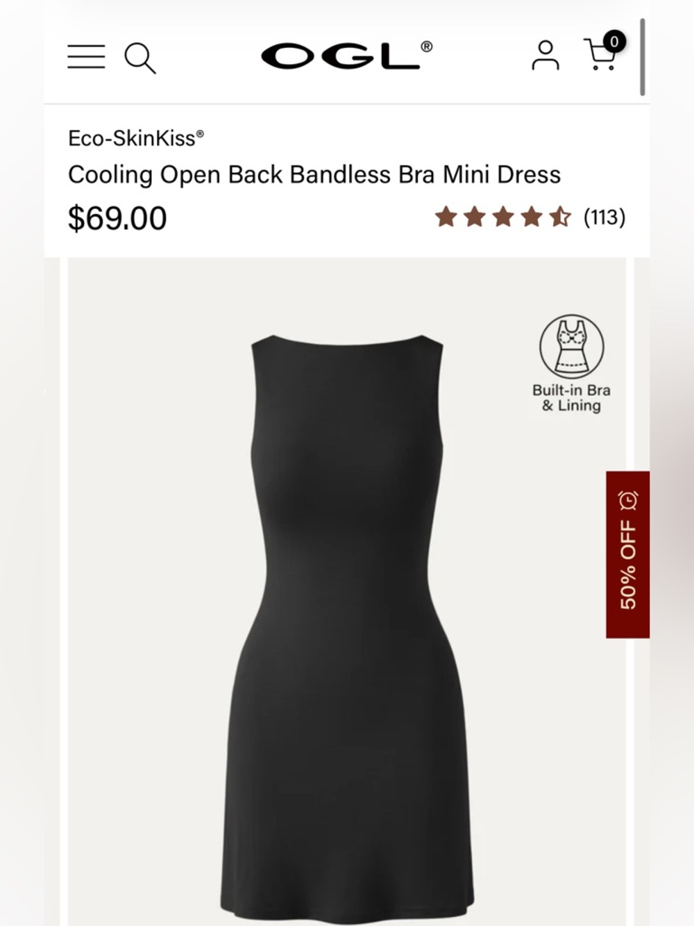 OGL Black Cooling Open Back Bandless Brami Boat Neck Mini Dress LBD Size XL - Picture 12 of 12
